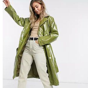 Trench Coat PU Rain Slicker by Daisey Street sz Large  Faux Deer Colllar